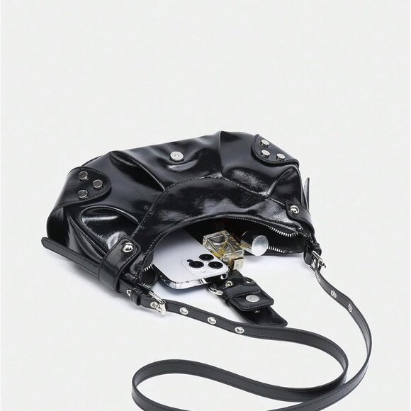 Stylish Studded Women's Hobo Bag with Zipper Closure - Perfect Gift Choice - Picture 6 of 7